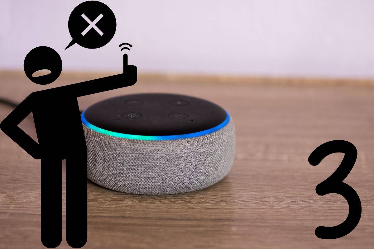 alexa uomo con mano che fa segno no e numero tre