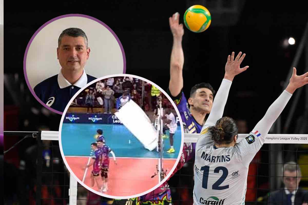 La caduta dell'arbitro nel match di volley