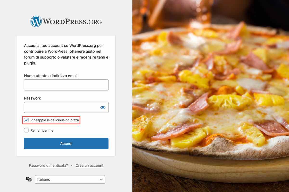 Login di WordPress e pizza hawaiana